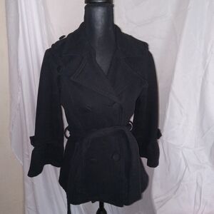 Wet Seal Black Pea Coat 3/4 Flounce Sleeves Womens Size Medium